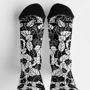 Japanisches Leaf Print, Schwarz/Weiß Socken