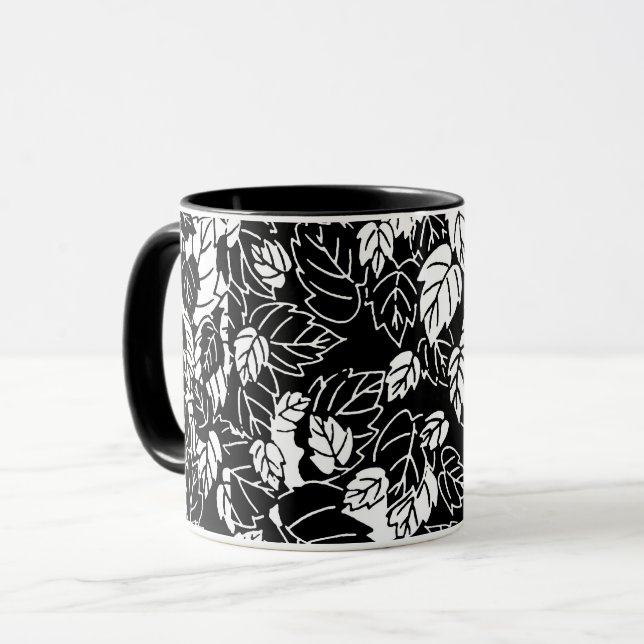 Japanisches Leaf Print, Schwarz/Weiß Tasse (Vorderseite Links)