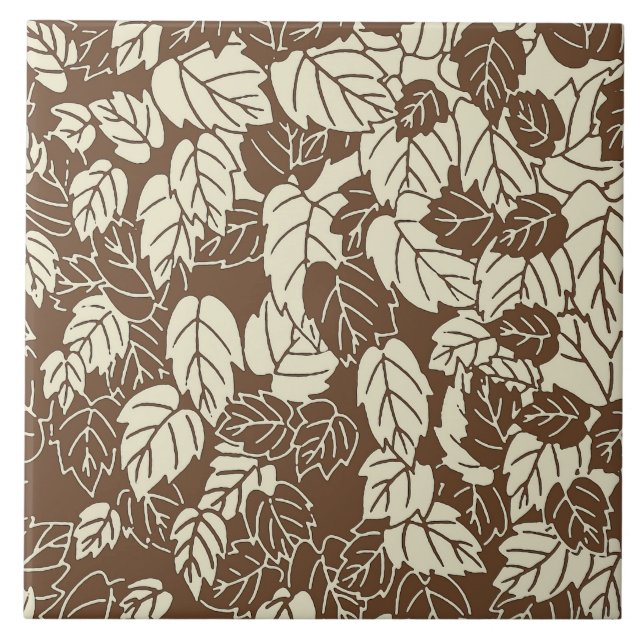 Japanisches Leaf Print, Taupe Tan und Beige Fliese (Vorderseite)