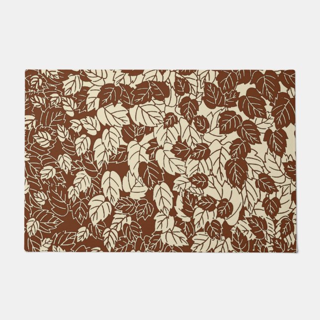 Japanisches Leaf Print, Taupe Tan und Beige Fußmatte (Vorderseite)