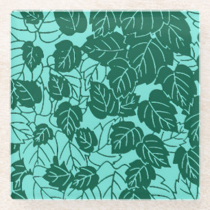 Japanisches Leaf Print, Türkis und Aqua Glasuntersetzer