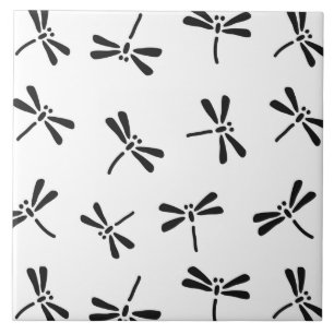 Japanisches Libellen-Muster, Schwarzweiss Fliese