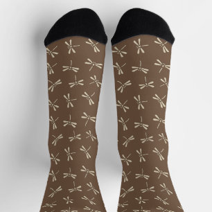 Japanisches Libellenmuster, Taupe-Tan und Creme Socken