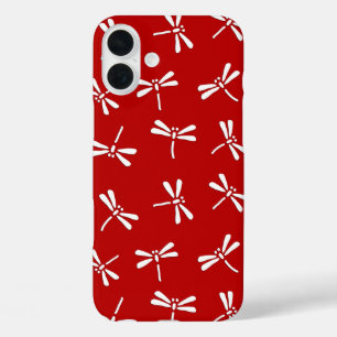 Japanisches Libellenmuster, Tiefrot und Weiß iPhone 16 Plus Hülle