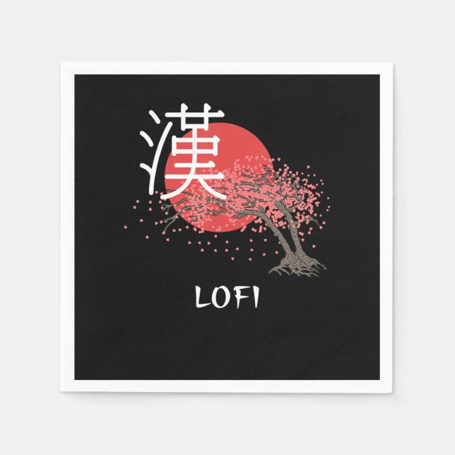 Japanisches Lofi Hip Hop Kanji Cherry Blossom Lofi Serviette (Vorderseite)