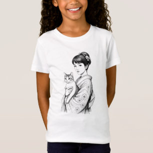 Japanisches Mädchen und ihre Katze T-Shirt