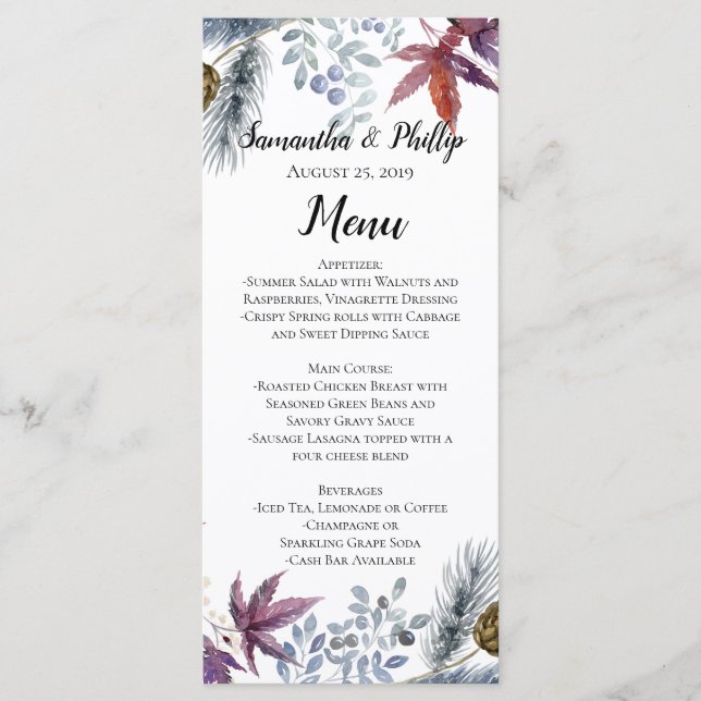 japanisches Maple Floral Watercolor Wedding Menu Menükarte (Vorderseite)