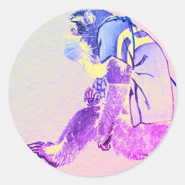 JAPANISCHES MONKEY MIT FACE MASK CUSTOM Aufkleber (Vorderseite)