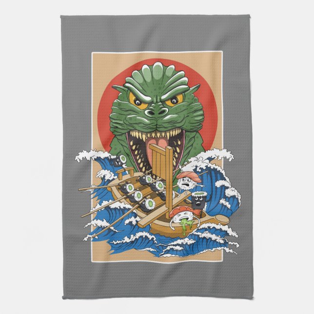 Japanisches Monster Sushi Lover Geschirrtuch (Vertikal)