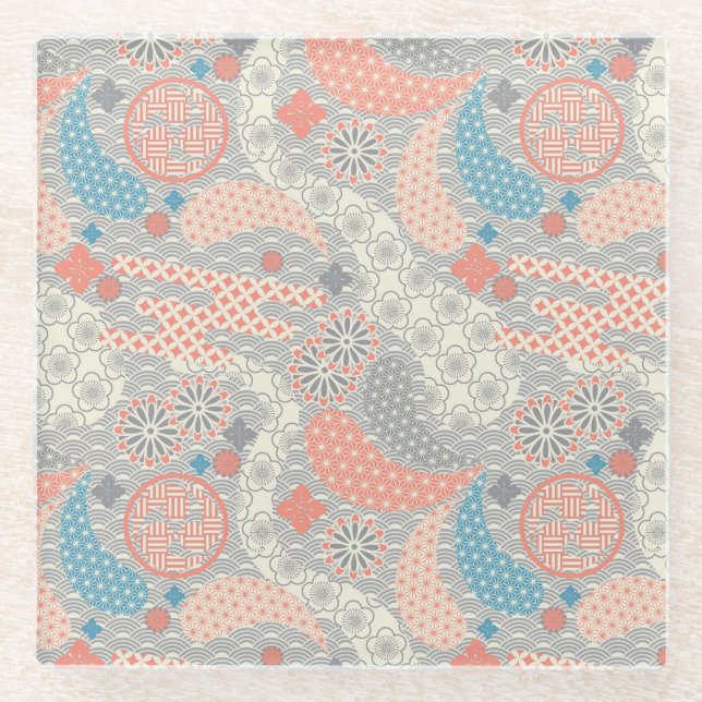 Japanisches Muster. Illustration. Glasuntersetzer (Vorderseite)