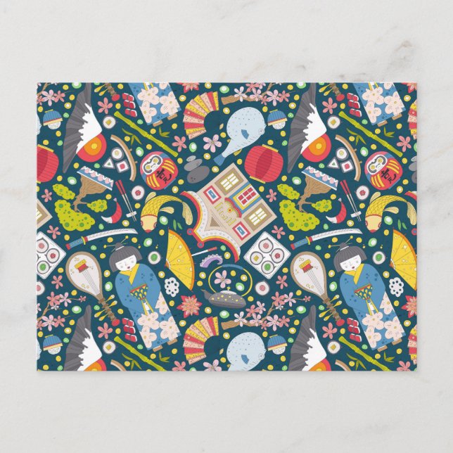 Japanisches Nahtloses Muster Postkarte (Vorderseite)