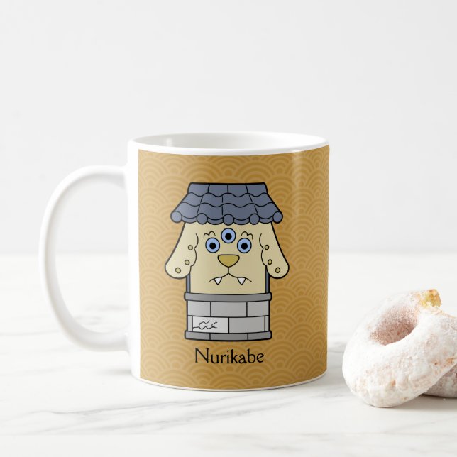 Japanisches Nurikabe Wall Monster: Cartoon Yokai Kaffeetasse (Mit Donut)