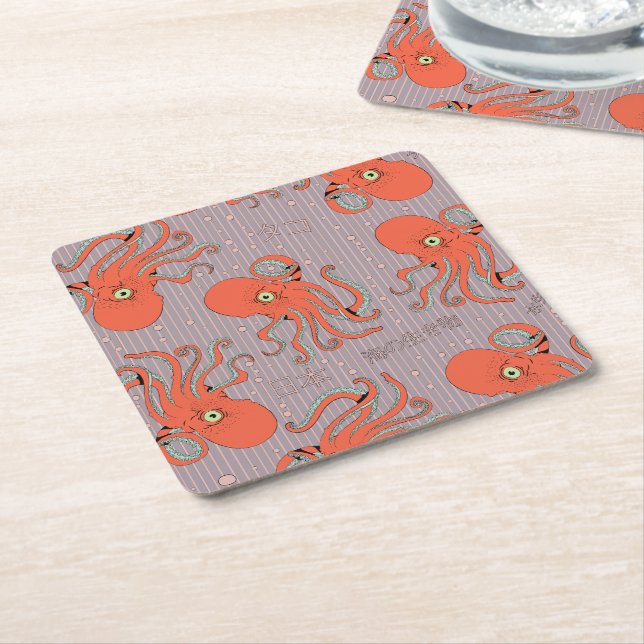 Japanisches Oktopus-Muster Rechteckiger Pappuntersetzer (angewinkelt)