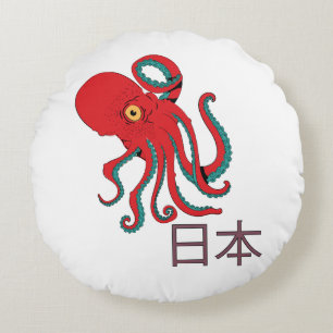 Japanisches Oktopus-Muster Rundes Kissen
