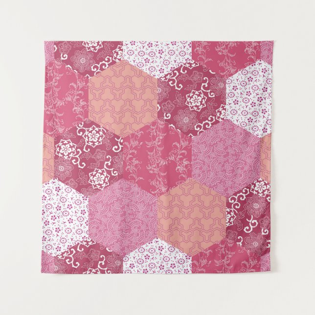 Japanisches Patchwork-Muster-Design Wandteppich (Vorderseite)
