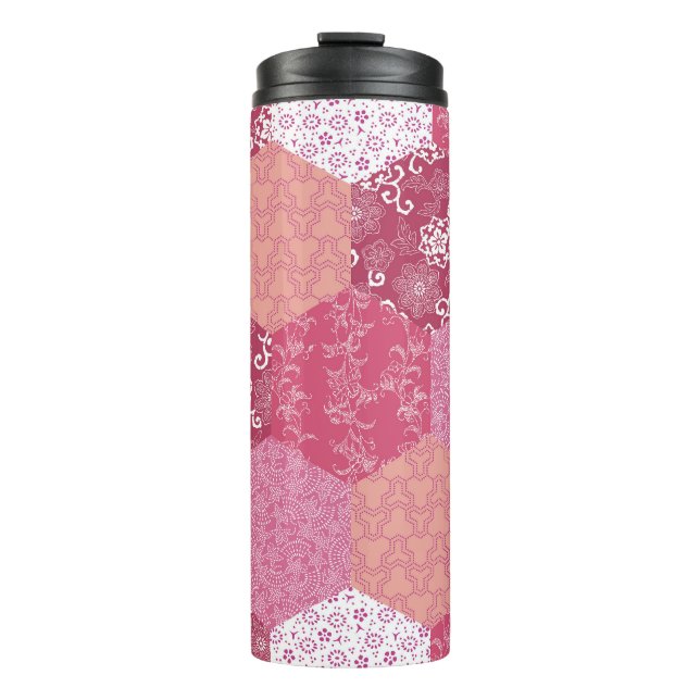 Japanisches Patchwork-Musterdesign Thermosbecher (Vorderseite)