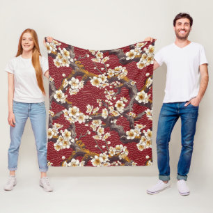 Japanisches Pflaumenblüten-Koralle-Creme-Burgunder Fleecedecke