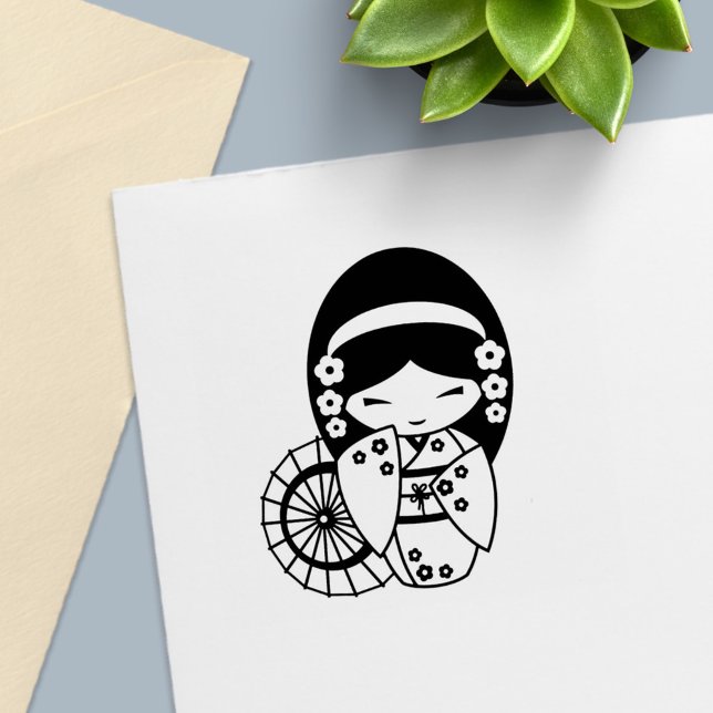 Japanisches Regenschirmmädchen in Kimono Color Me Permastempel (Von Creator hochgeladen)