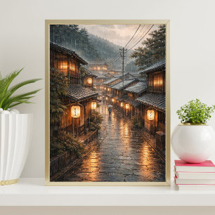 Japanisches Regenstraßenplakat   Kyoto Nachtwand Poster