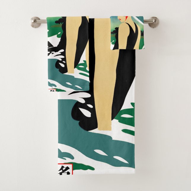 Japanisches Reiseplakat 1930er Art Deco Girl Badhandtuch Set (Insitu)