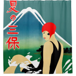 Japanisches Reiseplakat 1930er Art Deco Girl Duschvorhang