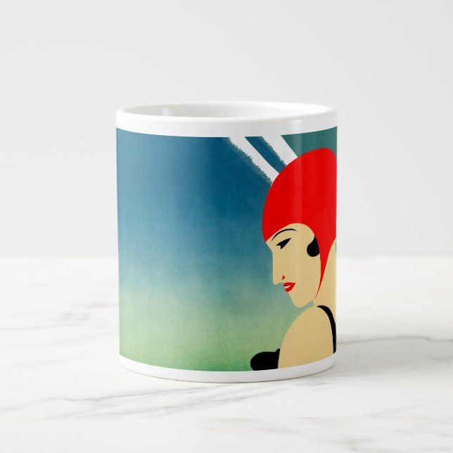 Japanisches Reiseplakat 1930er Art Deco Girl Jumbo-Tasse (Vorderseite)
