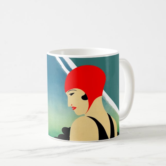 Japanisches Reiseplakat 1930er Art Deco Girl Kaffeetasse (VorderseiteRechts)