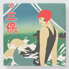 Japanisches Reiseplakat 1930er Art Deco Girl Steinuntersetzer