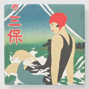Japanisches Reiseplakat 1930er Art Deco Girl Steinuntersetzer