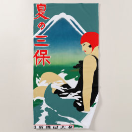 Japanisches Reiseplakat 1930er Art Deco Girl Strandtuch