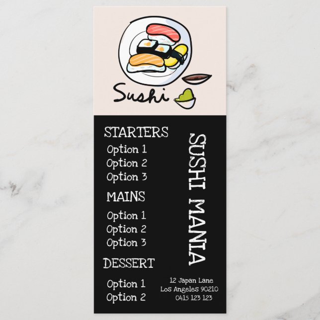 japanisches Restaurant Sushi Menükarte (Vorderseite)