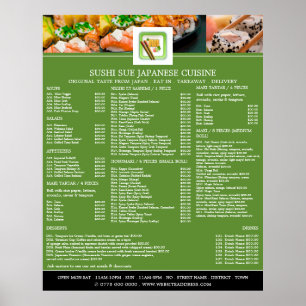 Japanisches Restaurant, Sushi-Speisekarte Poster
