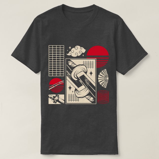 Japanisches Retro-Samurai-Katana-Ästhetik-Muster T-Shirt (Design vorne)