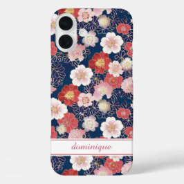 Japanisches rosa Blumenmuster mit Monogramm iPhone 16 Plus Hülle