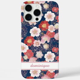 Japanisches rosa Blumenmuster mit Monogramm iPhone 16 Pro Max Hülle