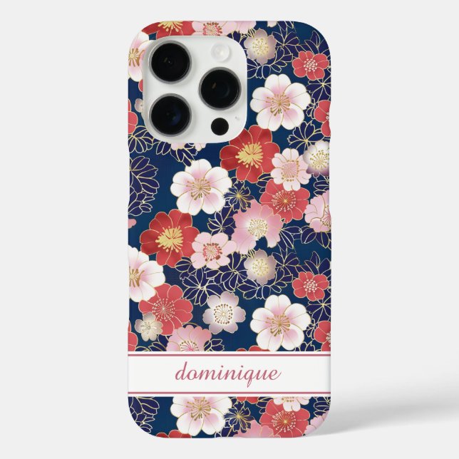 Japanisches rosa Blumenmuster mit Monogramm Case-Mate iPhone Hülle (Rückseite)
