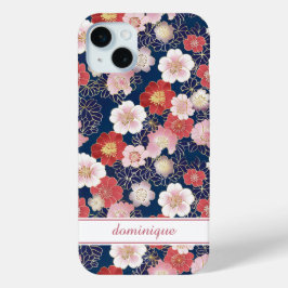 Japanisches rosa Blumenmuster mit Monogramm Case-Mate iPhone Hülle