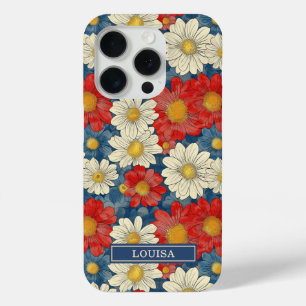 Japanisches rotes Blumenmuster mit Monogramm Case-Mate iPhone Hülle