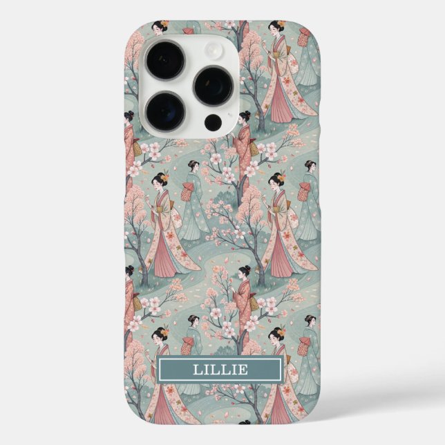 Japanisches Sakura-Geisha-Muster mit Monogramm Case-Mate iPhone Hülle (Rückseite)