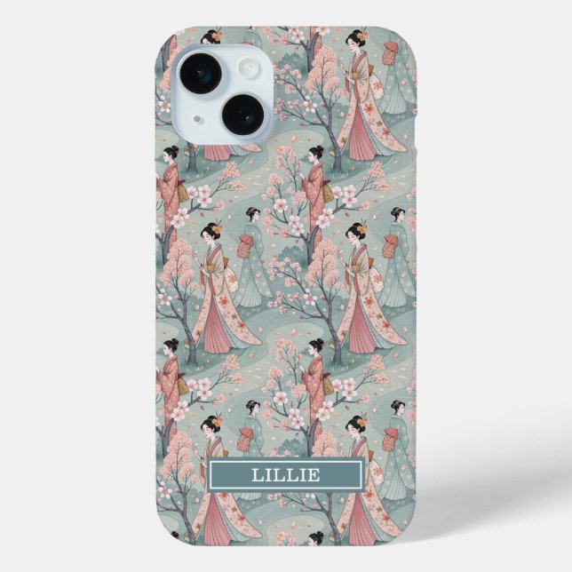 Japanisches Sakura-Geisha-Muster Monogramm Case-Mate iPhone Hülle (Rückseite)