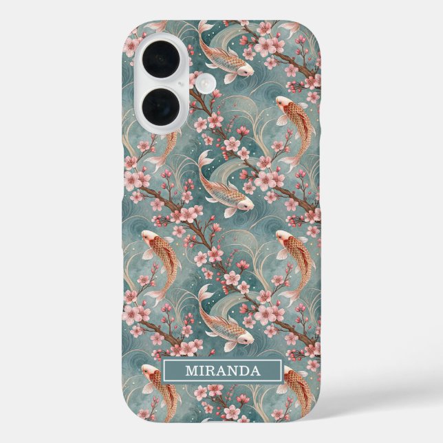 Japanisches Sakura-Koi-Fisch-Muster monogrammiert Case-Mate iPhone Hülle (Rückseite)