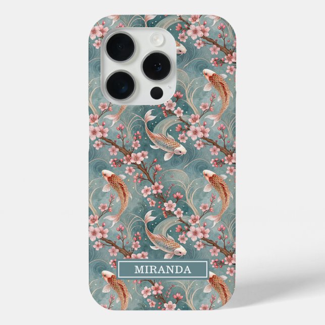 Japanisches Sakura-Koi-Fisch-Muster monogrammiert Case-Mate iPhone Hülle (Rückseite)
