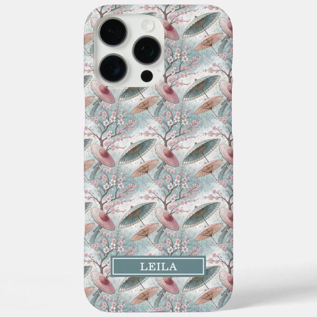 Japanisches Sakura-Schirmmuster mit Monogramm Case-Mate iPhone Hülle (Rückseite)