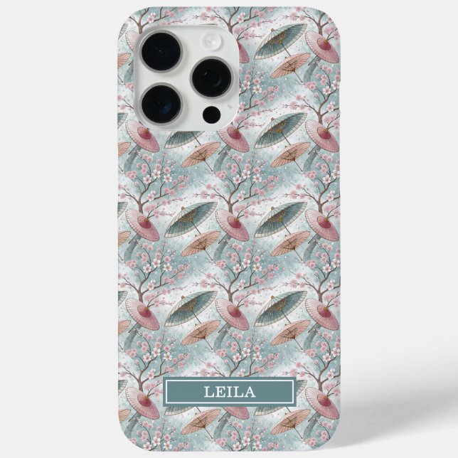 Japanisches Sakura-Schirmmuster mit Monogramm Case-Mate iPhone Hülle (Rückseite)