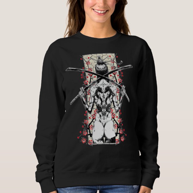Japanisches Samurai Girl und Vintag Sakura Cherry  Sweatshirt (Vorderseite)