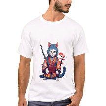 Japanisches Samurai-Katze-Ninja-Krieger-T-Shirt