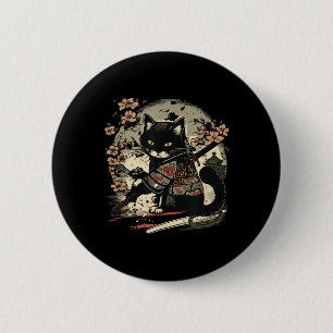 Japanisches Samurai-Katzen-Tattoo, Vintage Kawaii Button