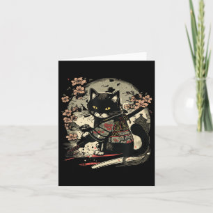 Japanisches Samurai-Katzen-Tattoo, Vintage Kawaii  Karte