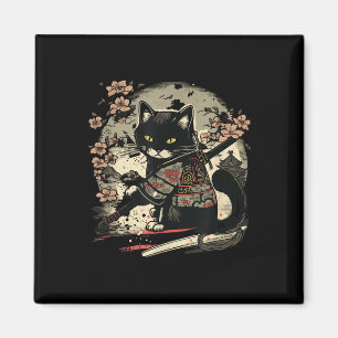 Japanisches Samurai-Katzen-Tattoo, Vintage Kawaii Magnet