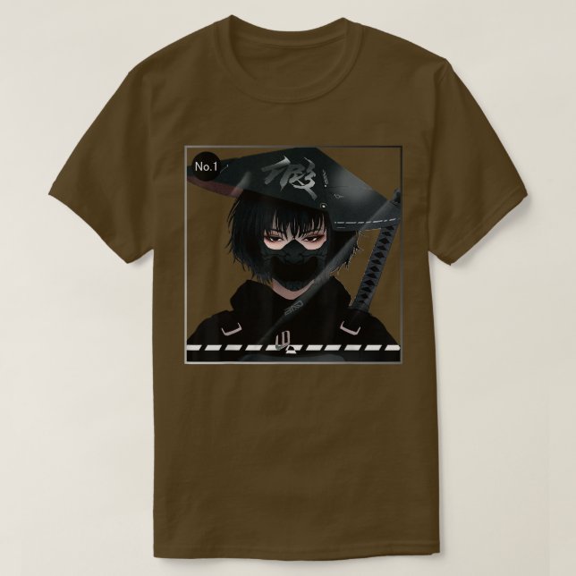 Japanisches Samurai-Mädchen in der schwarzen Ästhe T-Shirt (Design vorne)